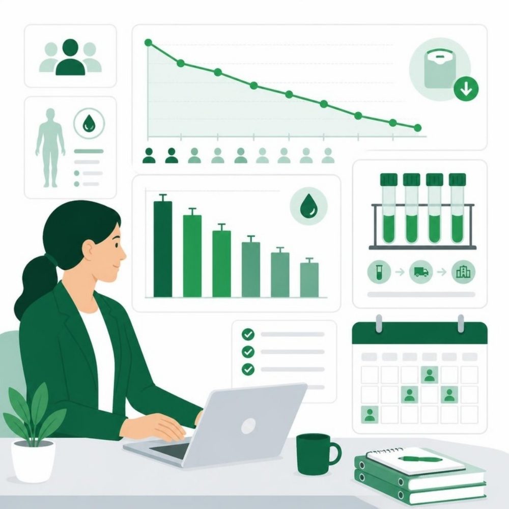 GLP-1 clinical trial monitoring: coordinator tracking body weight and HbA1c data in a metabolic study