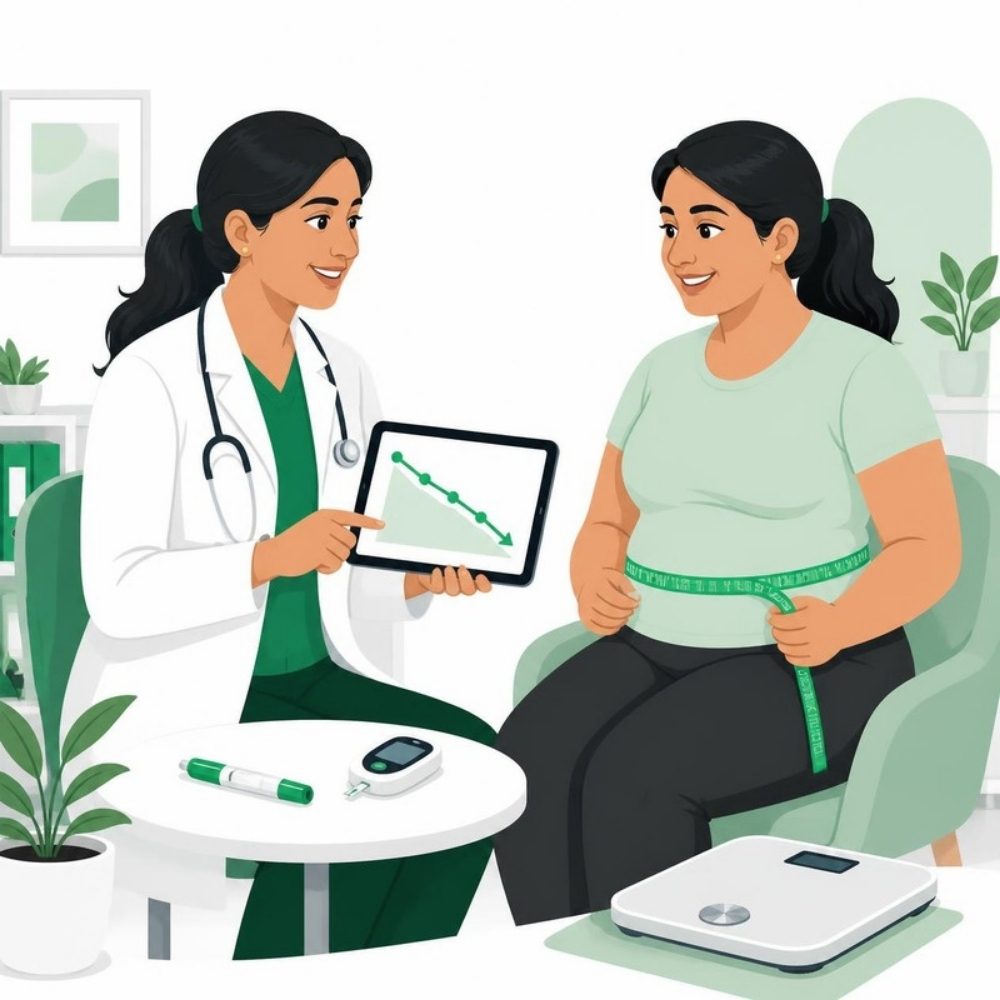Obesity clinical trials in India: doctor reviewing weight loss progress with a trial participant